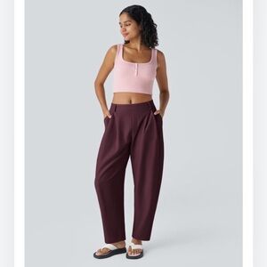 Mid Rise Barrel Leg Work Pants | Halara | XLP | Vineyard Wine